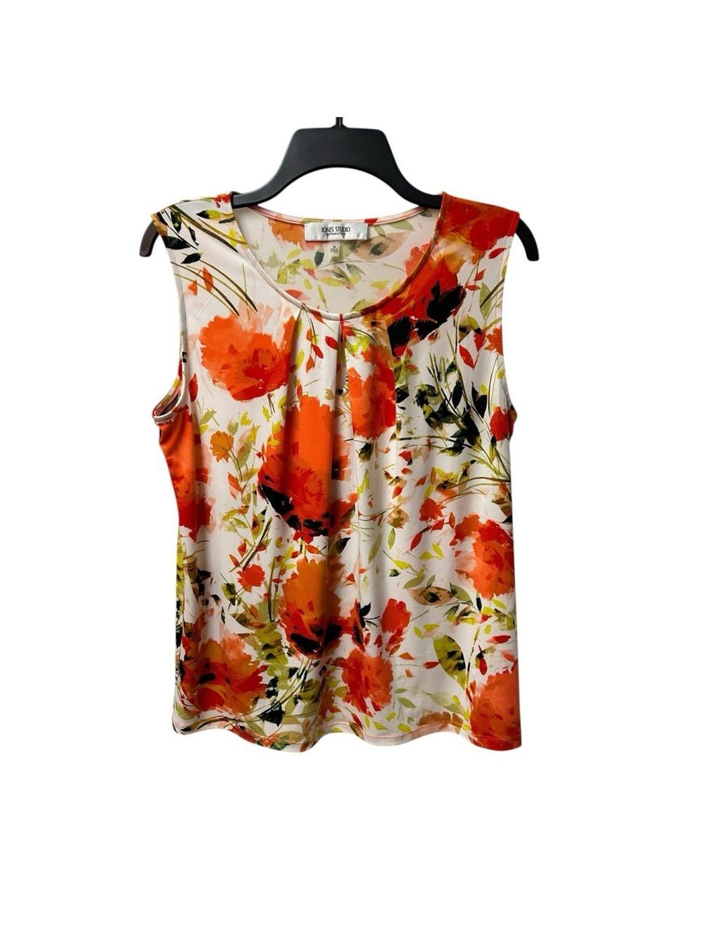 Jones Studio Floral Career Shell Top Blouse Womens Medium Sleeveless Pleated